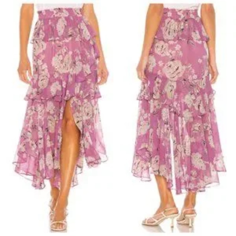 MISA Los Angeles Pink & Navy Floral Ruffle Midi Skirt Size SM, VALENTINE'S DAY! - Picture 2 of 7